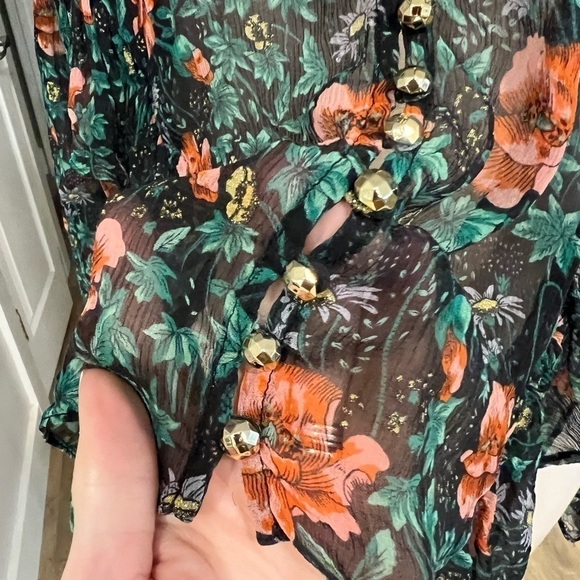 THE KOOPLES asymmetrical ruffle trimmed poppie field semi sheer blouse - Picture 14 of 16